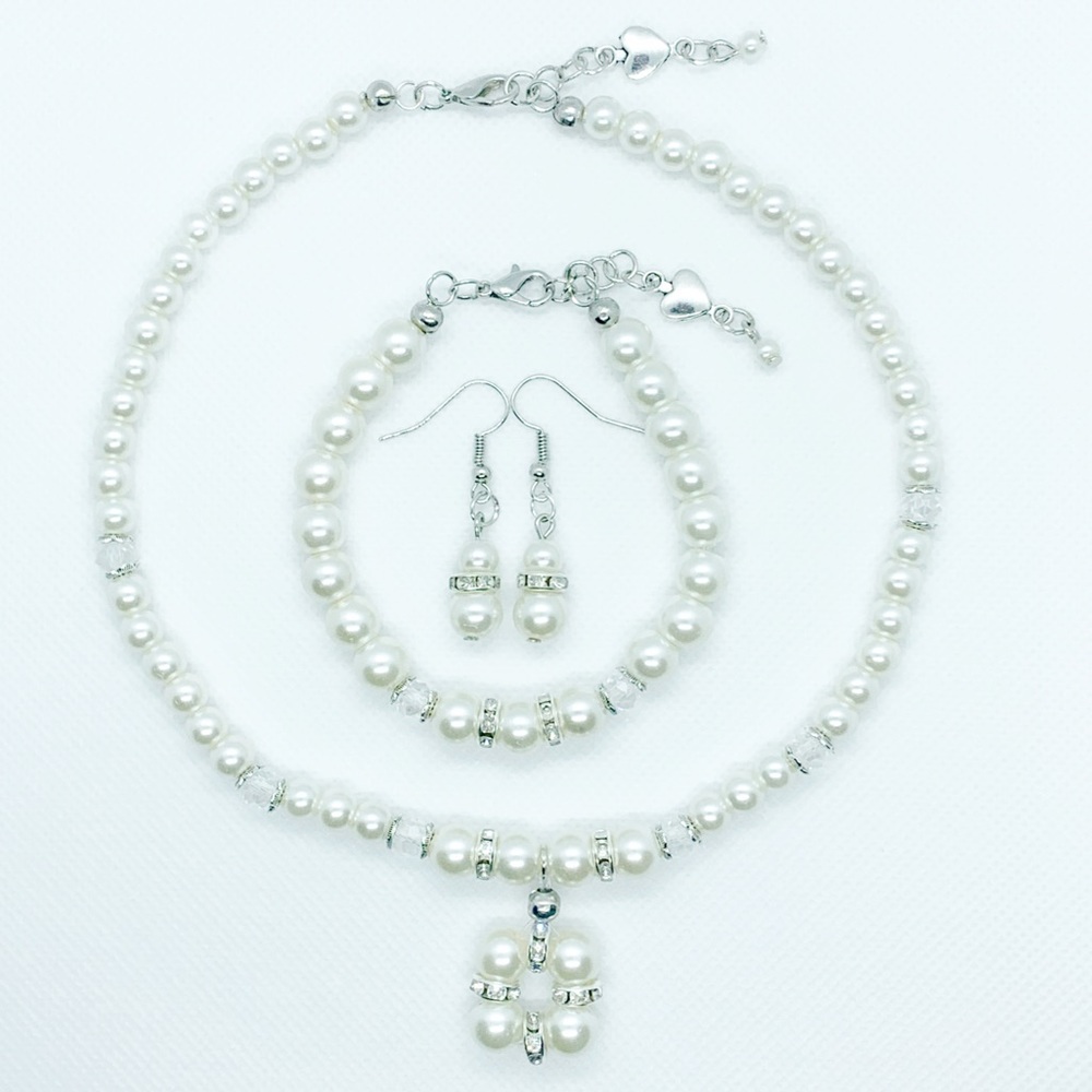 Glass Pearl And Rhinestone Spacer Bead Jewelry Set